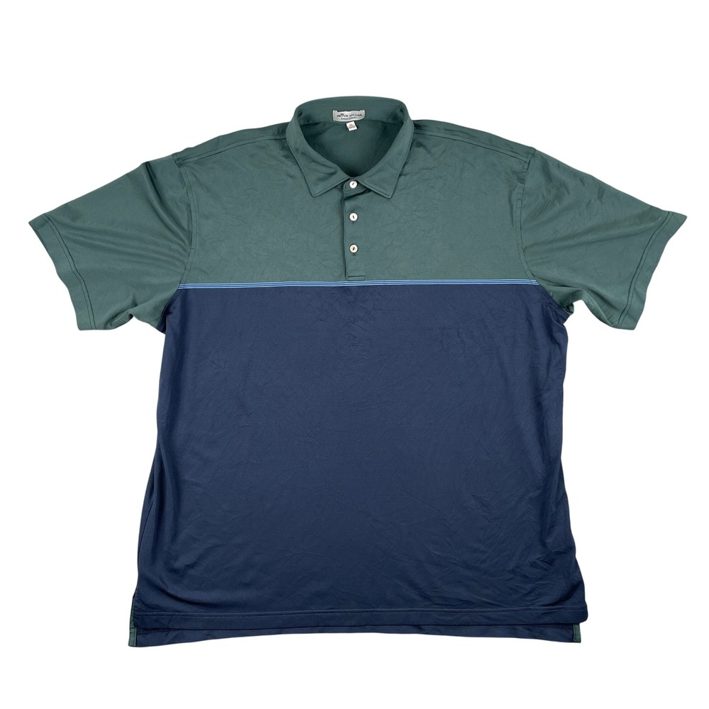 Peter Millar Polo Shirt Mens XL Green Blue Summer Comfort Short Sleeve Casual